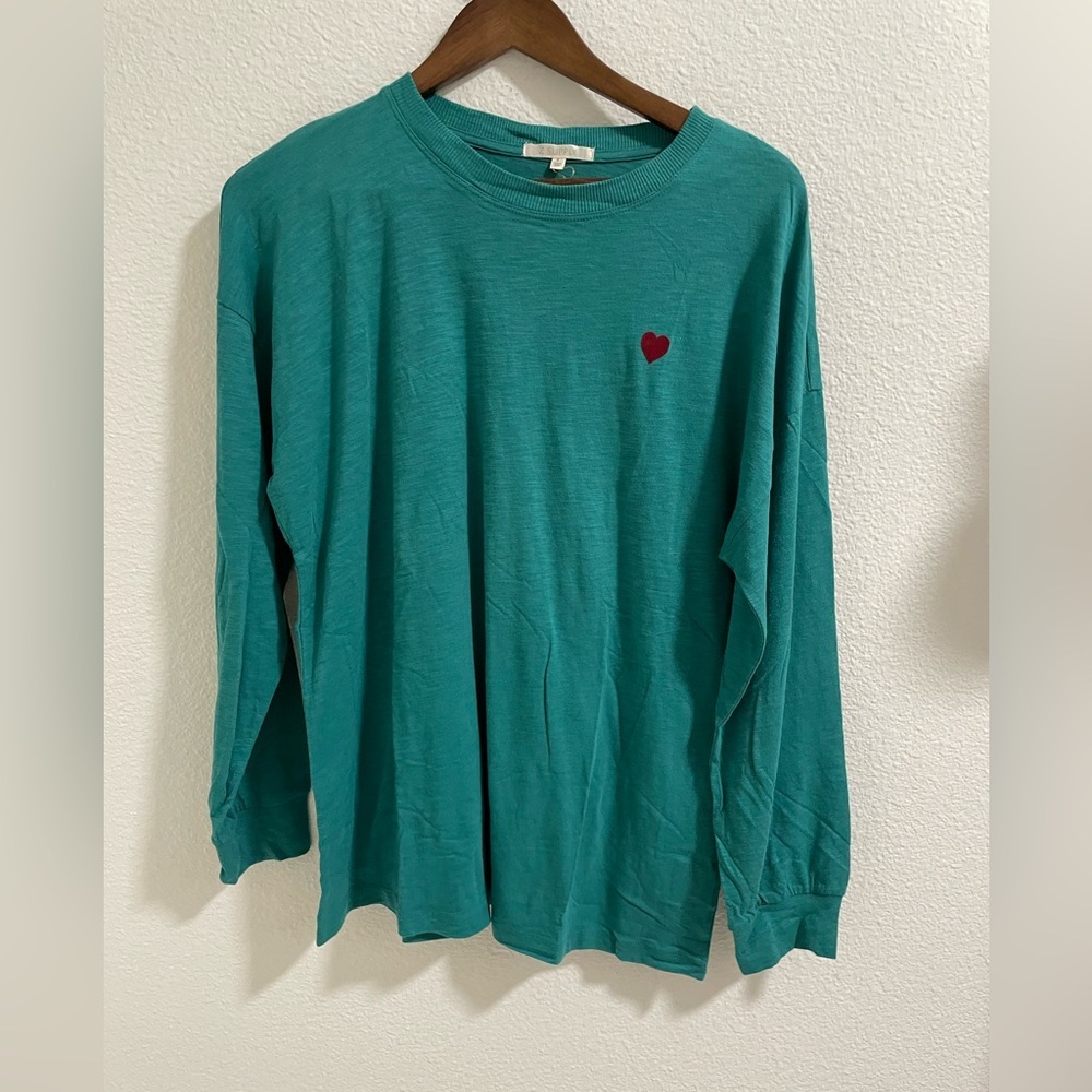 Z Supply Teal Crew Neck nice list long sleeve Top NWOT